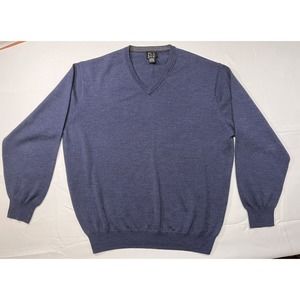 Jos A Bank Sweater Men's 2XL Navy V-Neck Pullover 100% Italian Merino Wool XXL